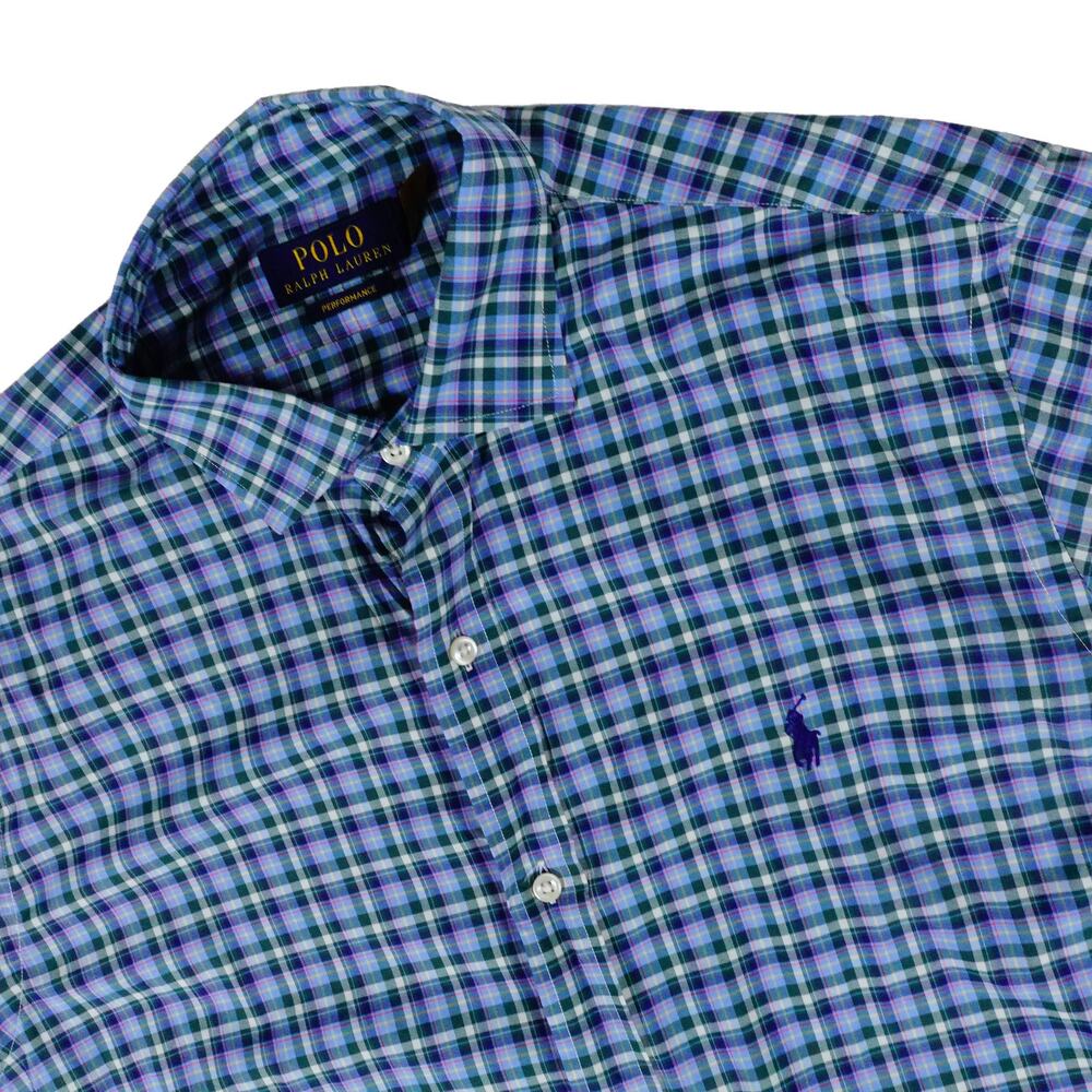 Ralph Lauren Performance Stretch Plaid Button Up Long Sleeve Shirt Men's Large